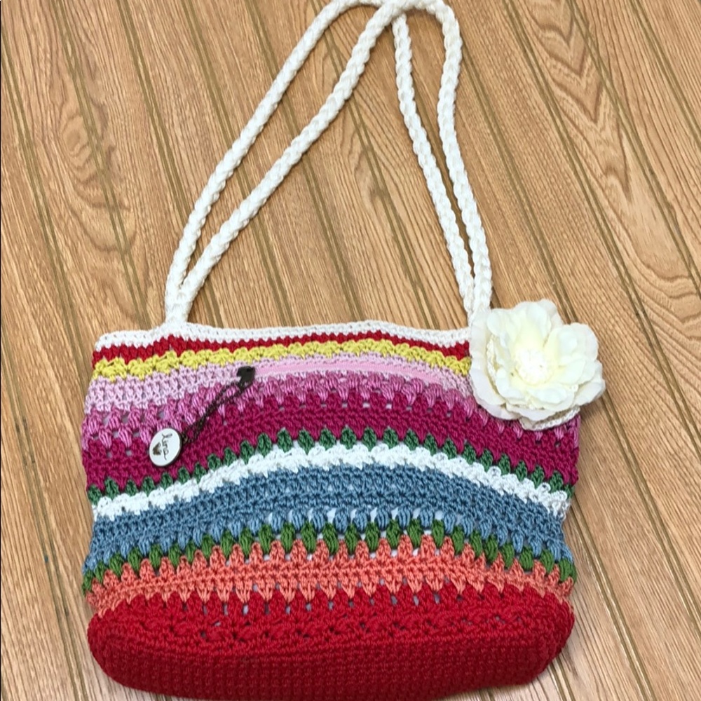 Lina Crochet Rainbow Bag with Rose Pin
